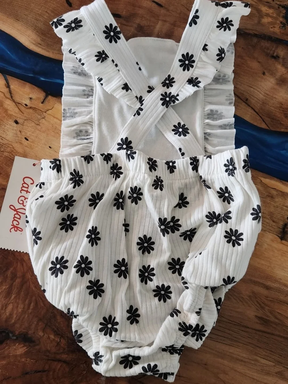 Cat & Jack White Romper with Black Daisy Print